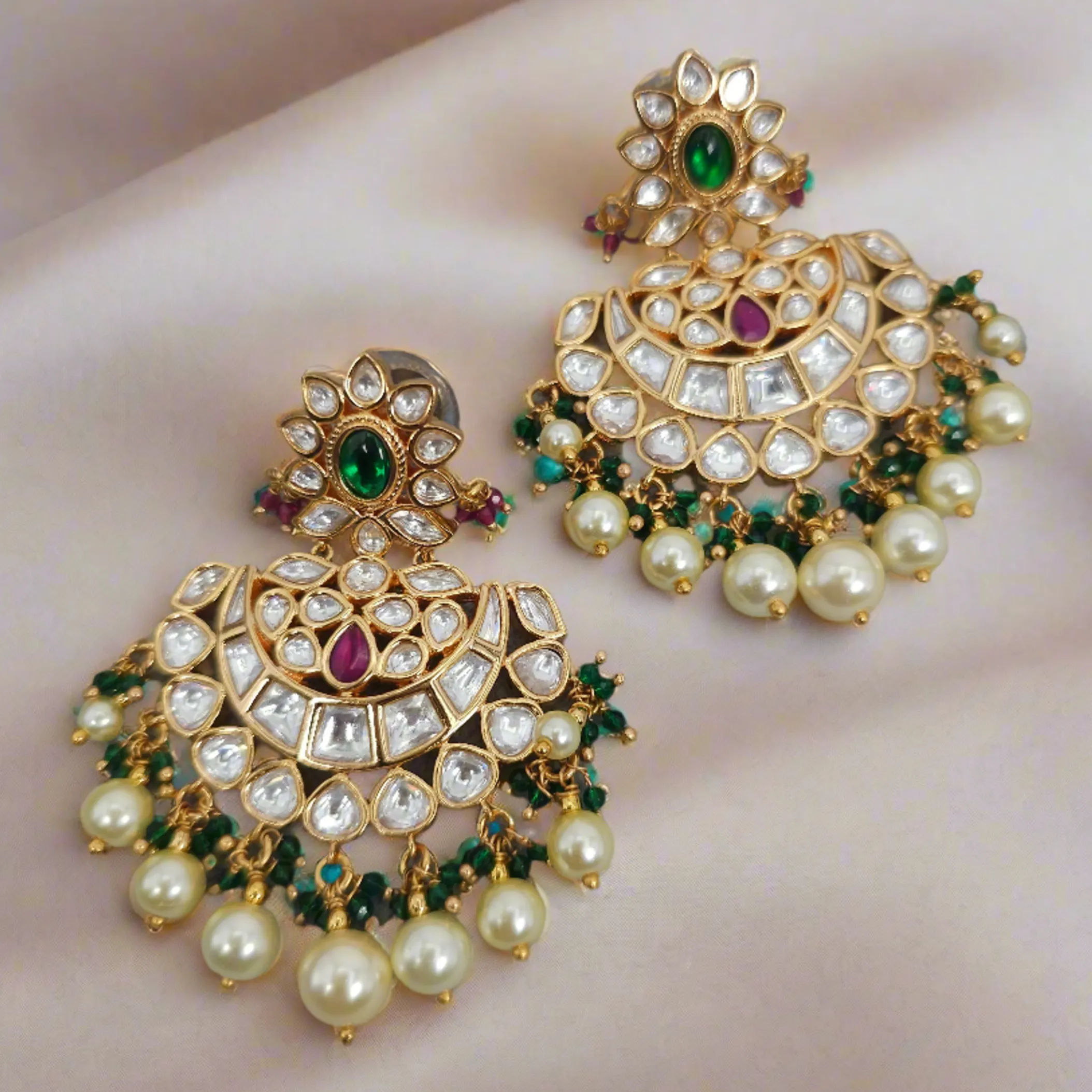 Hafsa Moissanite Polki Chandbali Earrings