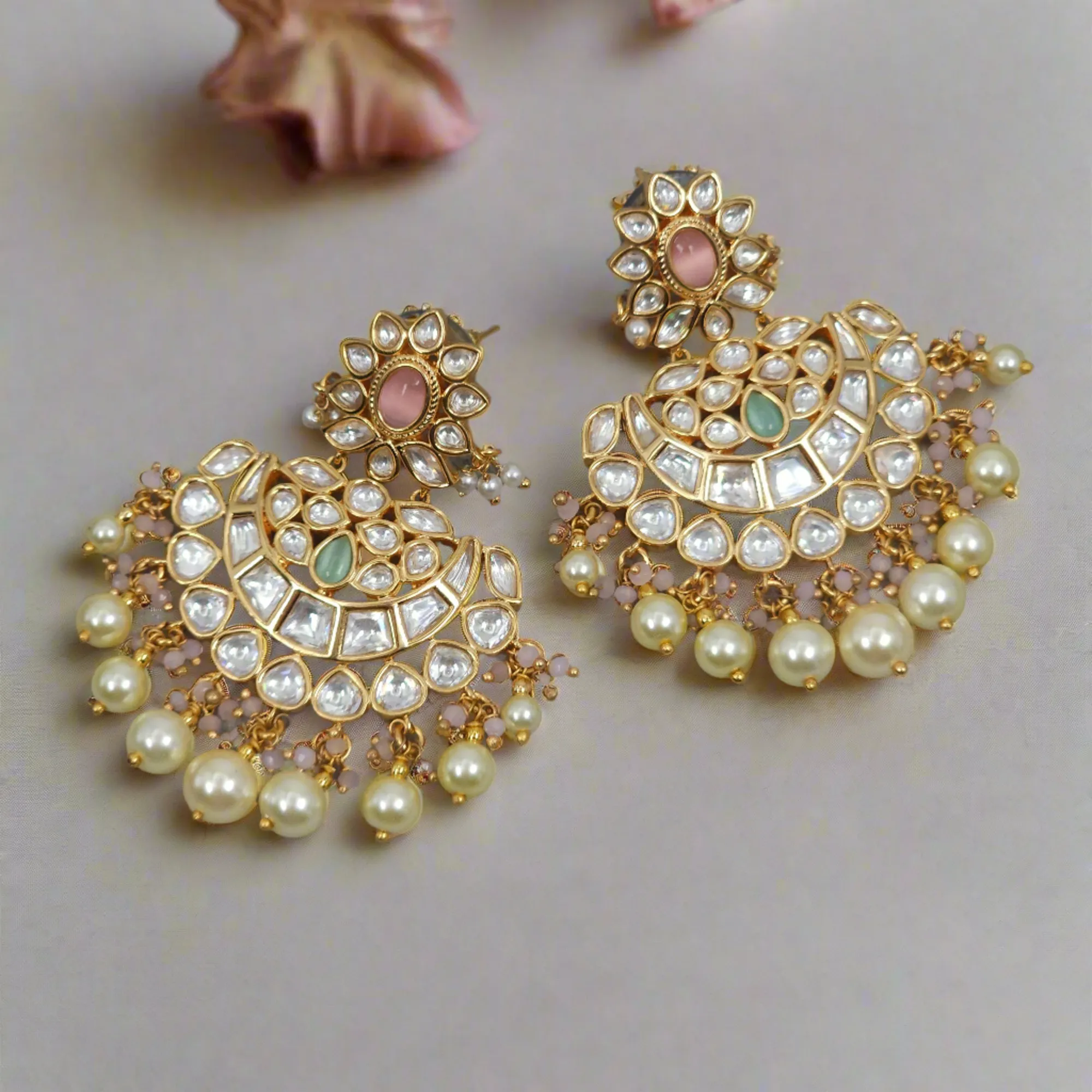 Hafsa Moissanite Polki Chandbali Earrings