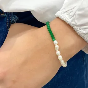 Half Pearl Half Green Crystal Bracelet