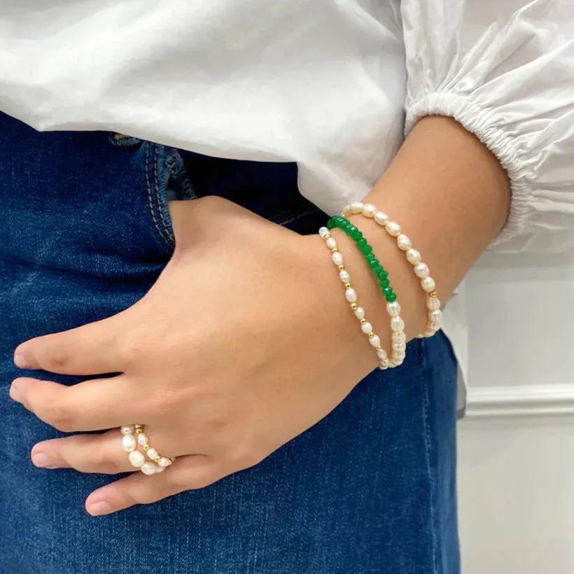 Half Pearl Half Green Crystal Bracelet