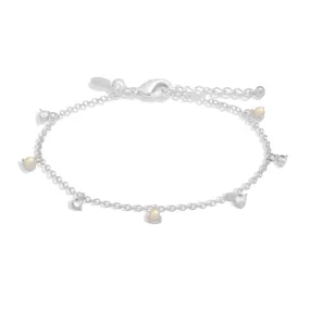 Halo Pearl Cubic Zirconia & Pearl Charms Silver Plated Bracelet 7837