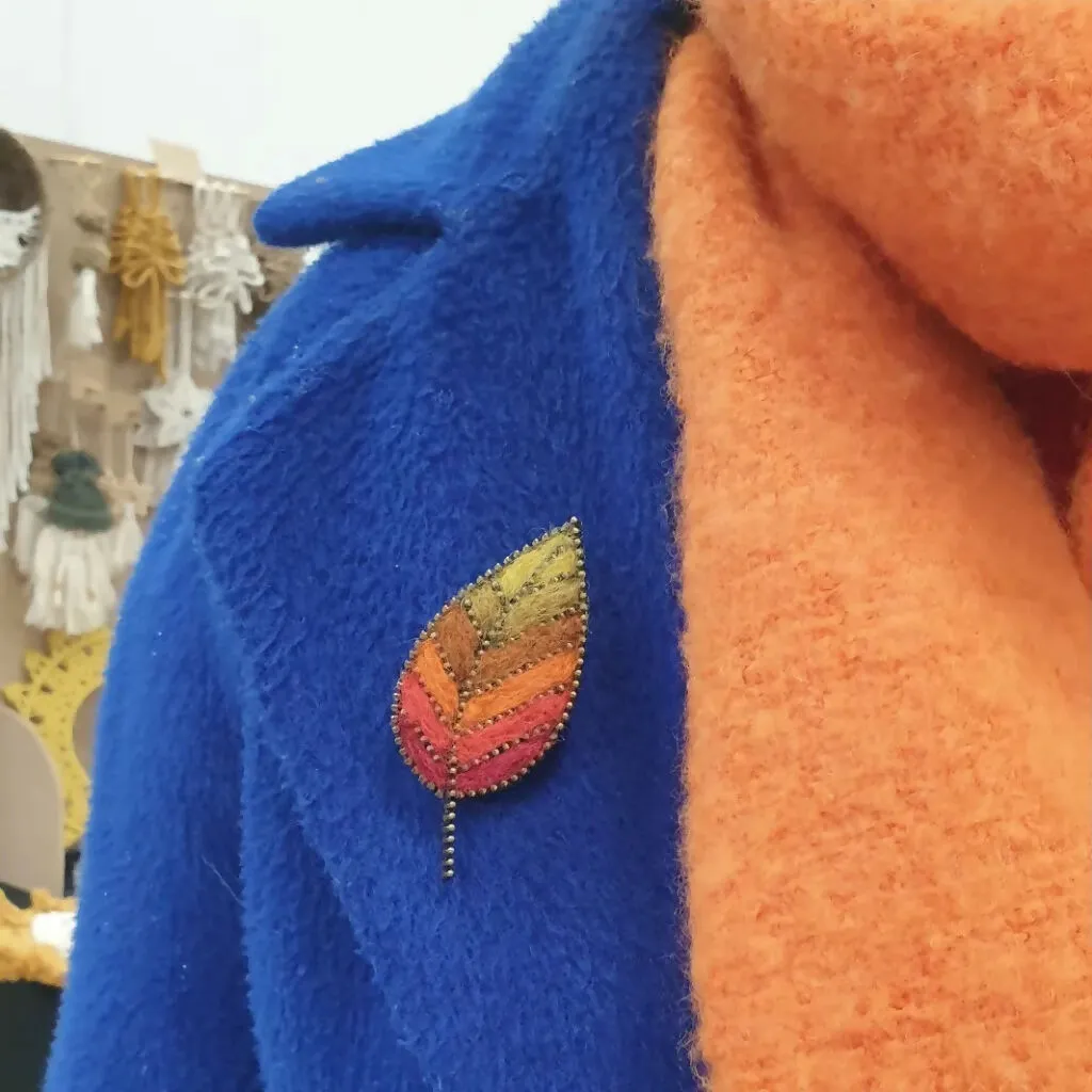 Hand Felted Leaf Brooch With Zip Edge Detail - Classic Autumn