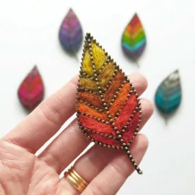 Hand Felted Leaf Brooch With Zip Edge Detail - Classic Autumn