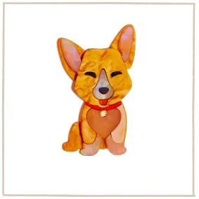 Handmade Acrylic Art Brooch - Welsh Corgi Puppy