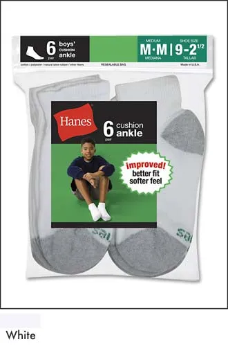 Hanes Boys Cushion Ankle 6pk