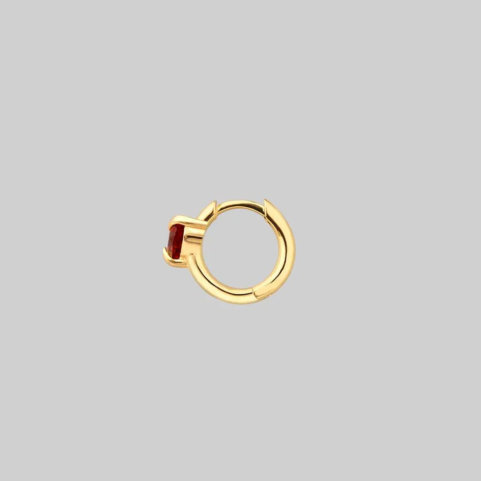 HEART & SOUL. Garnet Heart Hoop Earrings - Gold