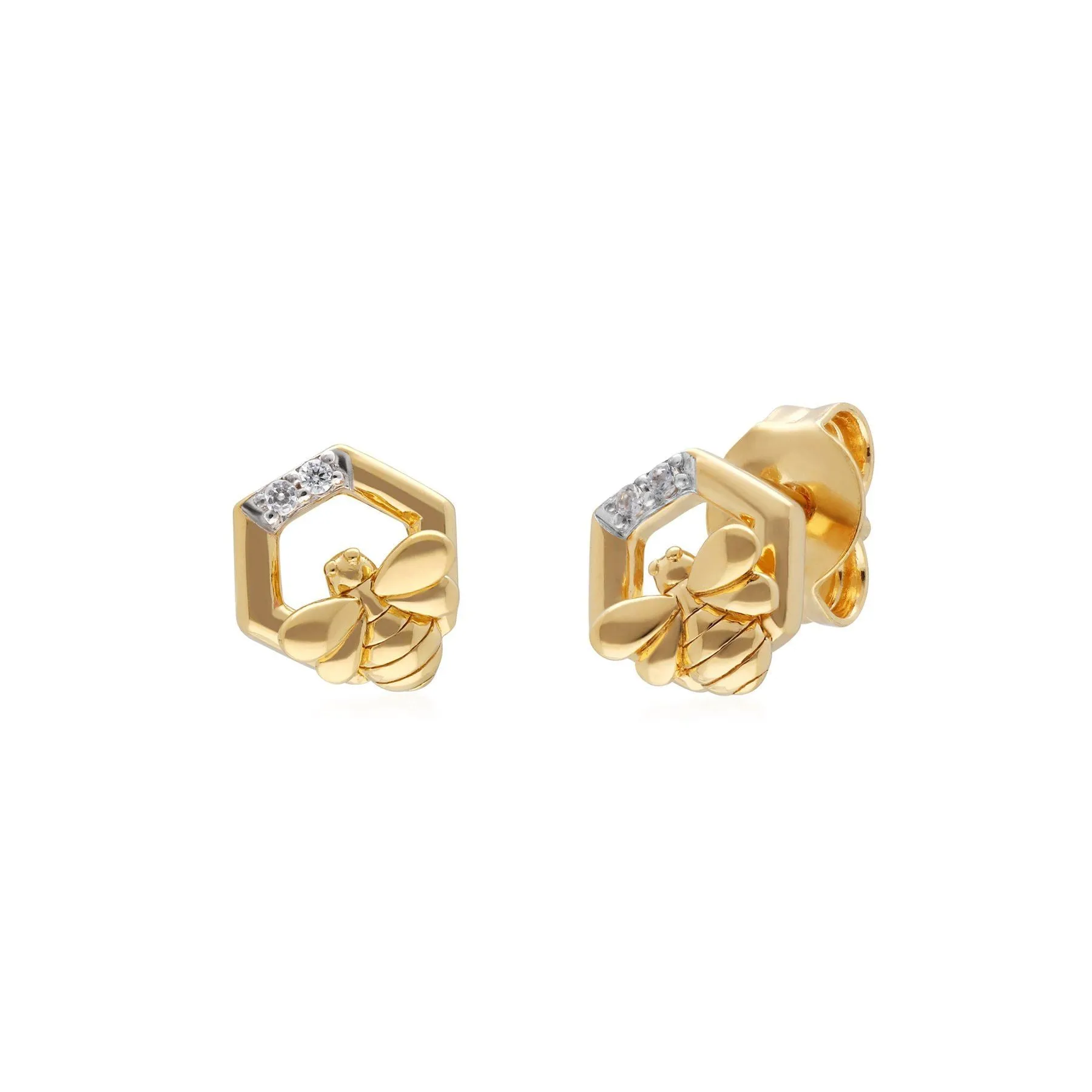 Honeycomb Diamant Hexagon Biene Ohrringe in 9ct Gelb Gold