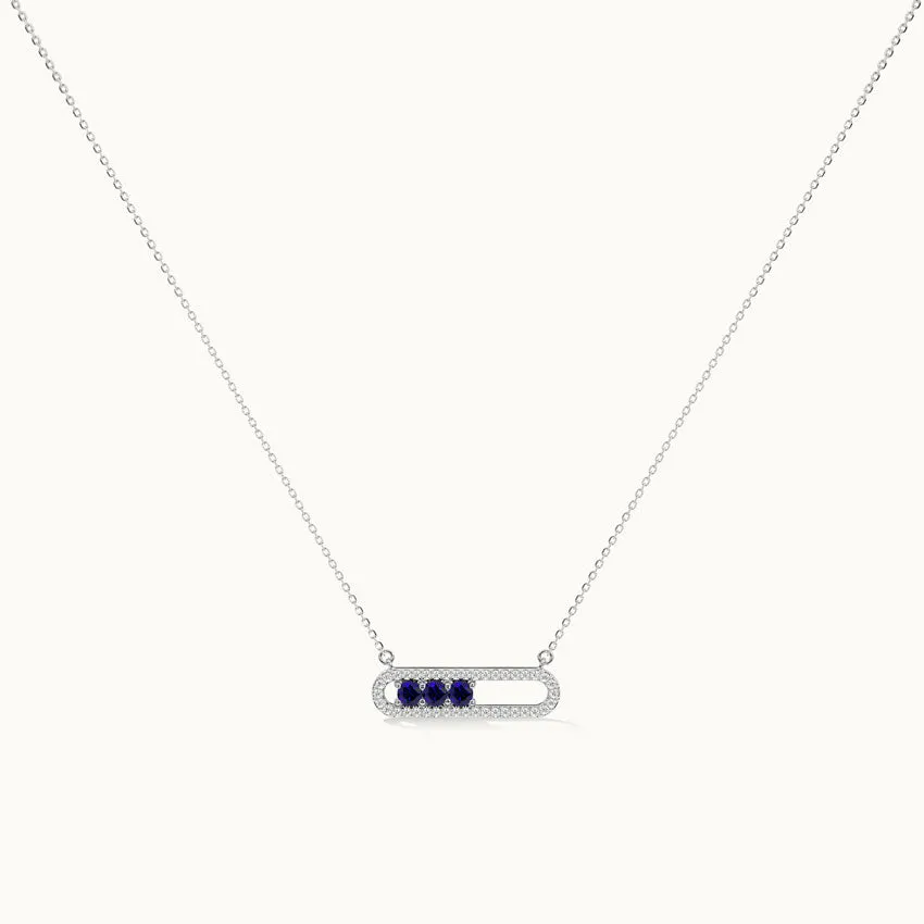 Horizontal Paperclip Necklace In Blue