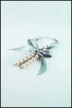 Imitation Pearl and Ribbon Bow Bracelet