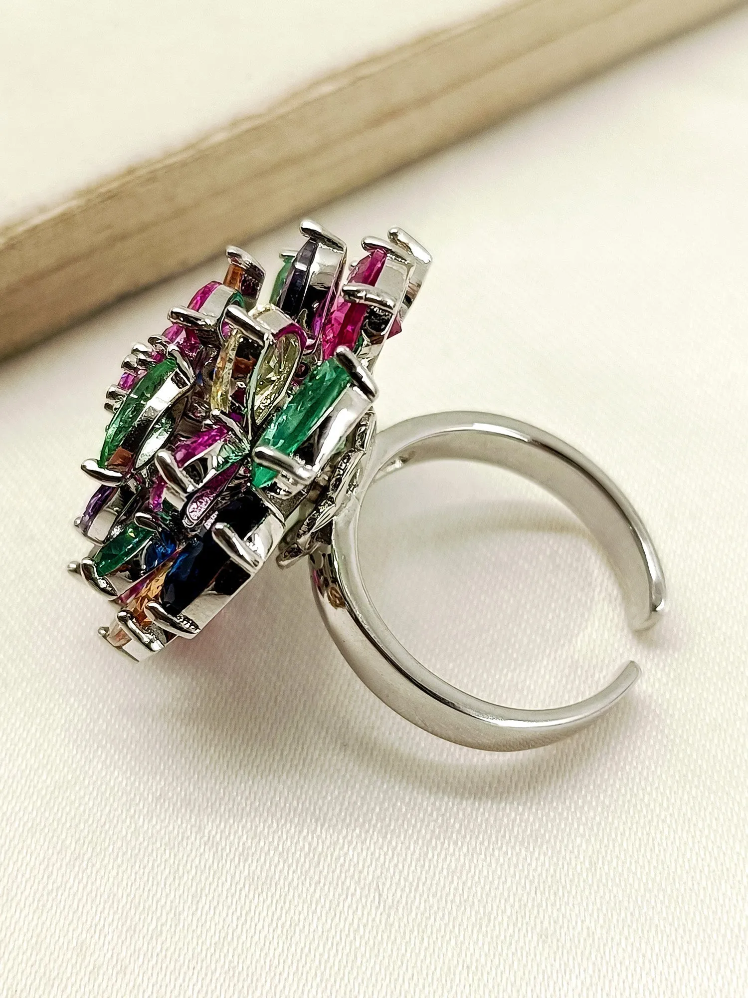 Indah Multi Colour American Diamond Finger Ring