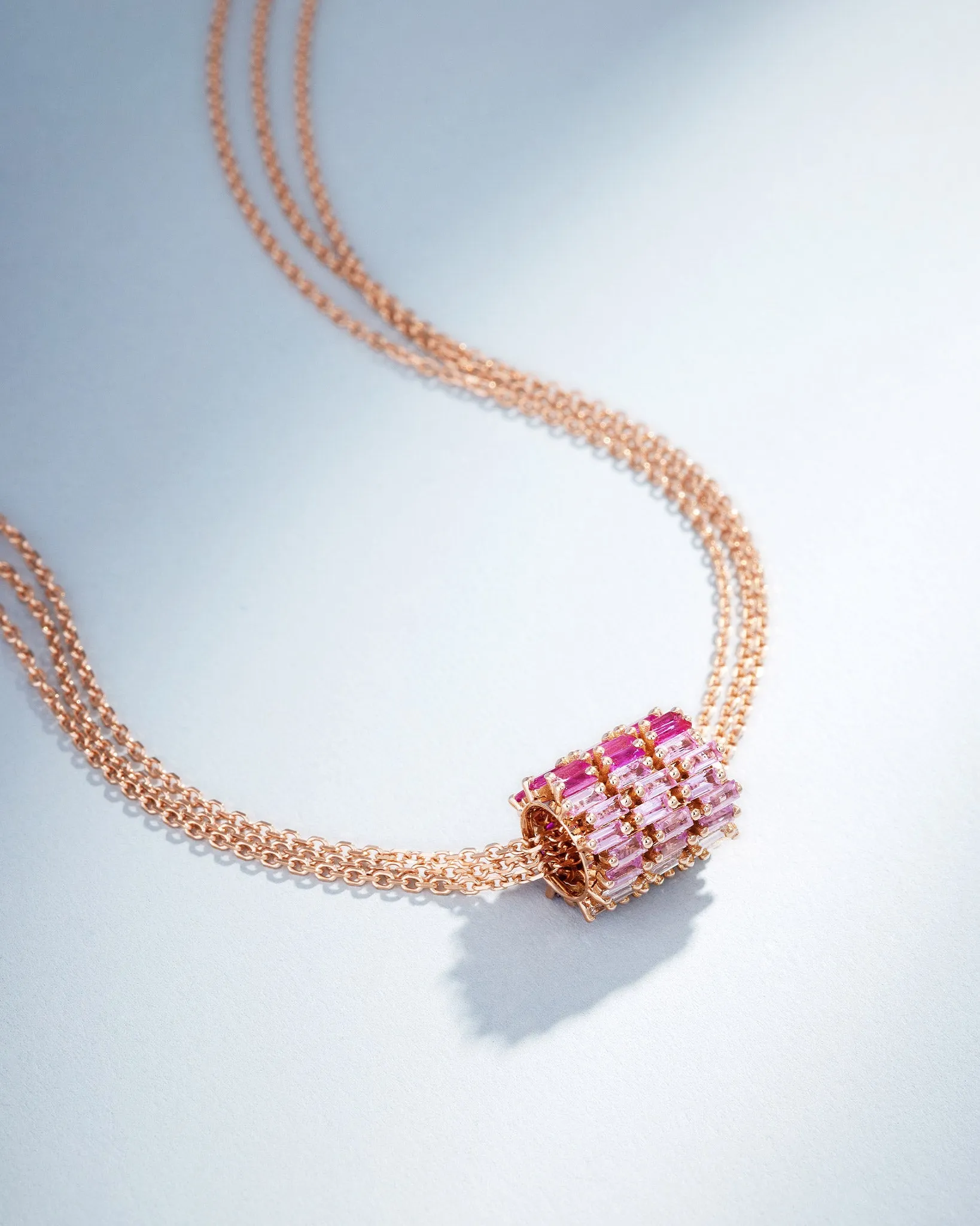 Infinite Triple Row Pink Ombre Sapphire & Diamond Rondelle Pendant