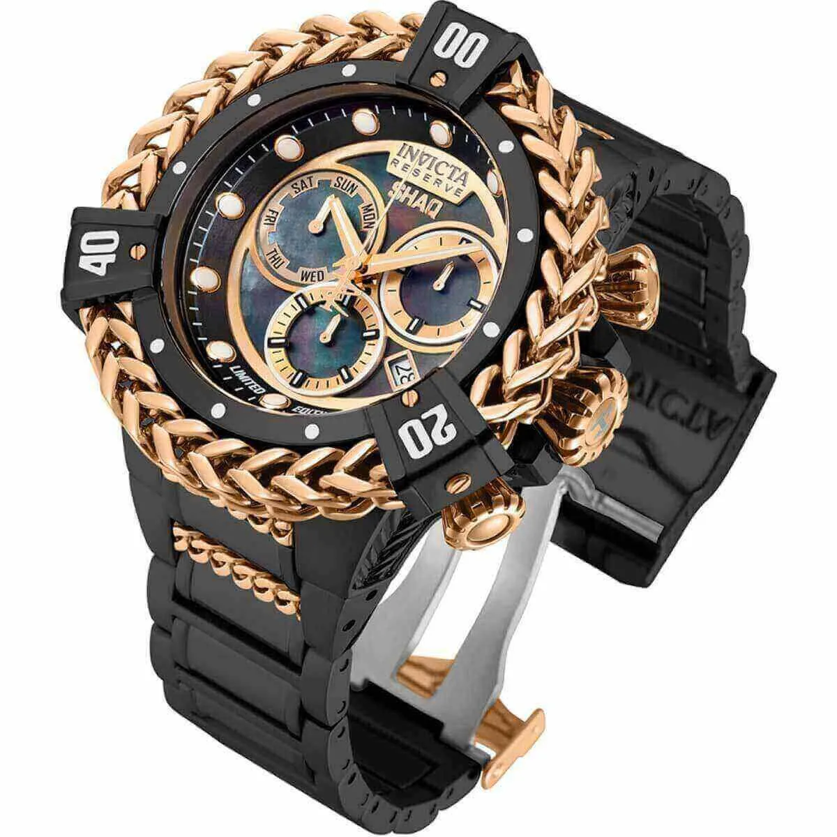 Invicta Men's Chronograph Watch - Shaq Two Tone Black and Rose Gold Bracelet | 33414