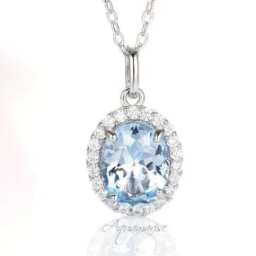 Iris Aquamarine Necklace- Sterling Silver