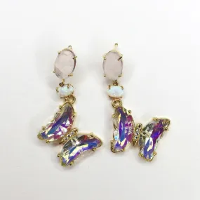 Iris Rose Quartz Butterfly Earrings