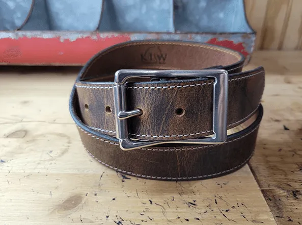 Kentucky Leather Works Men's "Brewer" Distressed Brown Buffalo Leather Belt 1780