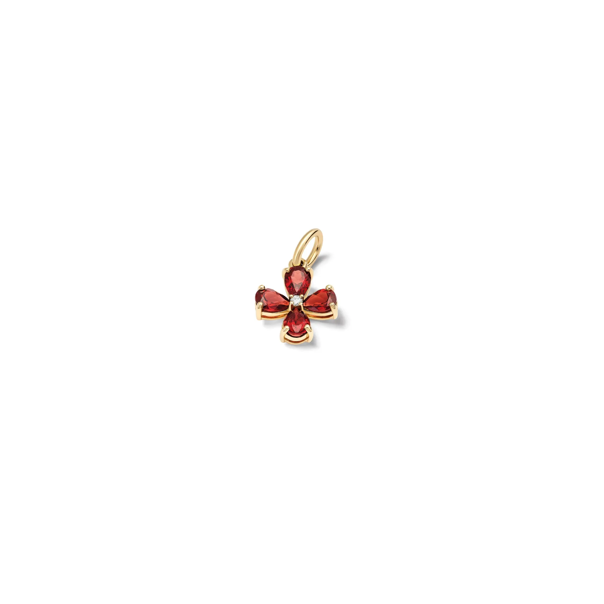 Klover Medium Flower Necklace Pendant Yellow Gold - Garnet & Diamond