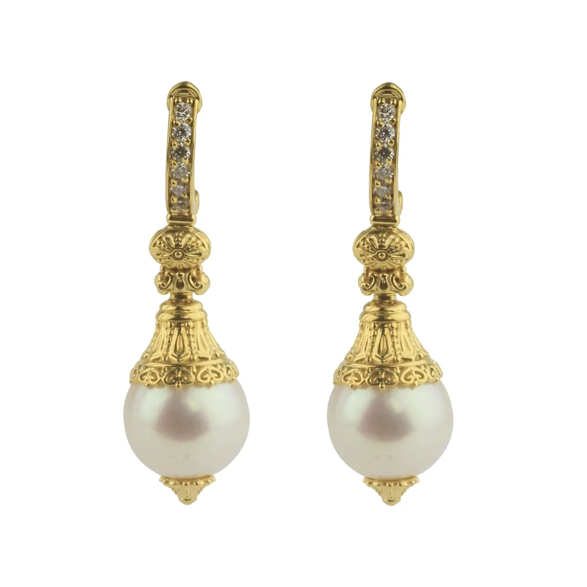 Konstantino Flamenco 18K Yellow Gold Pearl and Diamond Drop Earrings