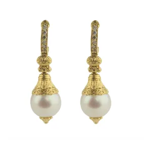 Konstantino Flamenco 18K Yellow Gold Pearl and Diamond Drop Earrings