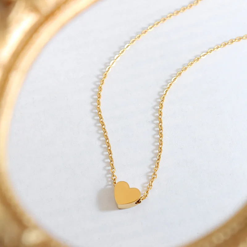 Korean Style Small Peach Heart Necklace - Gold Plated Clavicle Jewelry