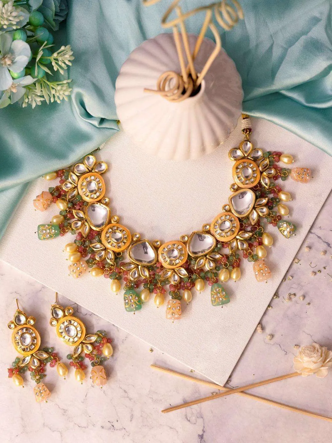 Kundan With Meena Design Necklace Set