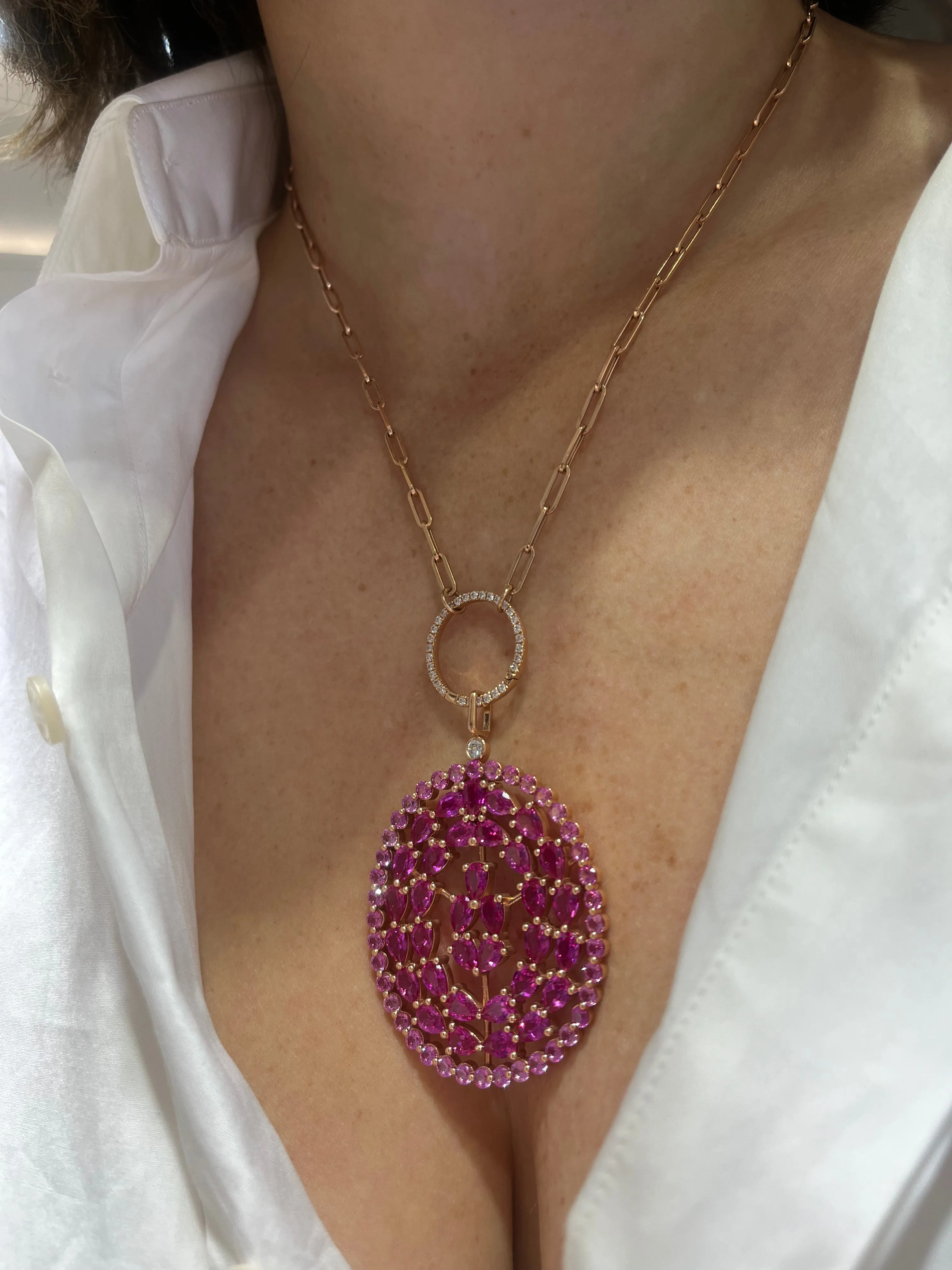 Lab Grown Pink Sapphire Pendant Necklace