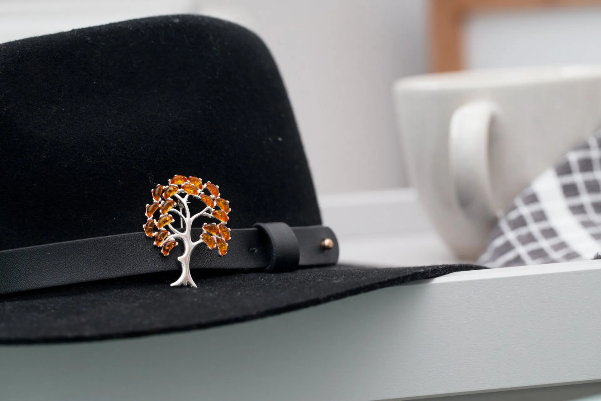 Large Amber Tree Brooch - Sterling Silver Body with Baltic Amber Leaves | Elegant & Timeless Jewelry