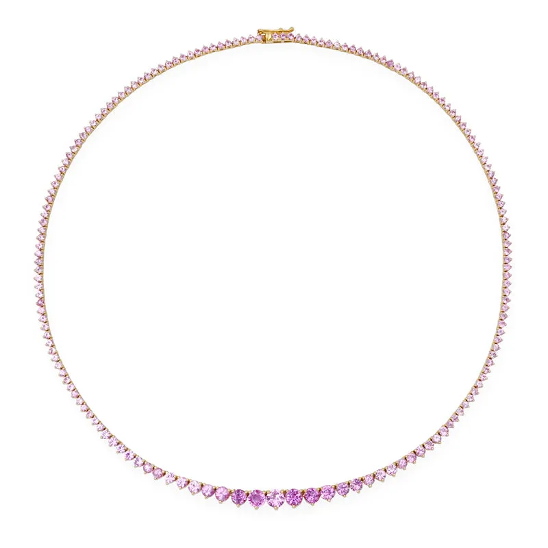 Large Graduated 3-Prong Pink Sapphire Tennis Necklace