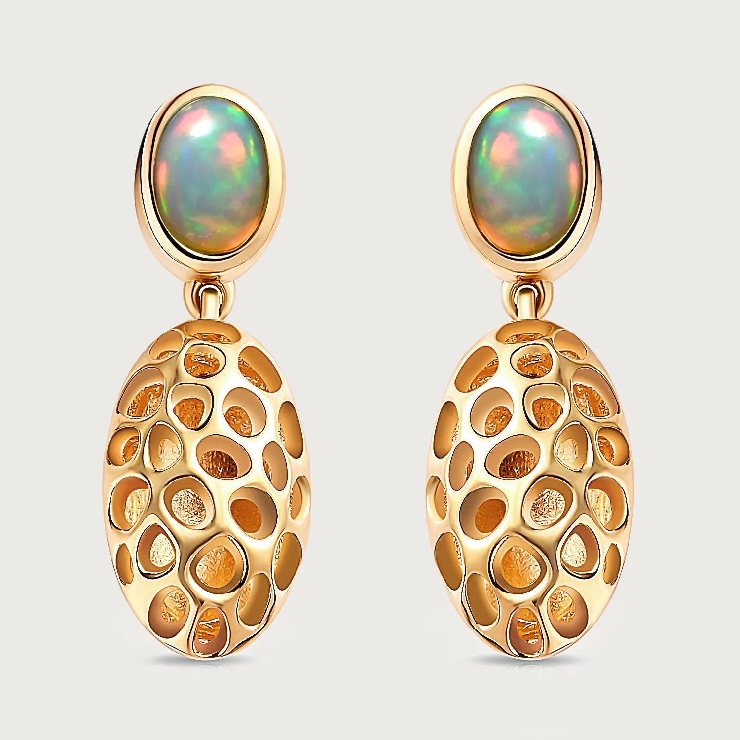 Lattice Pebble Drop Earrings with Ethiopian Opal