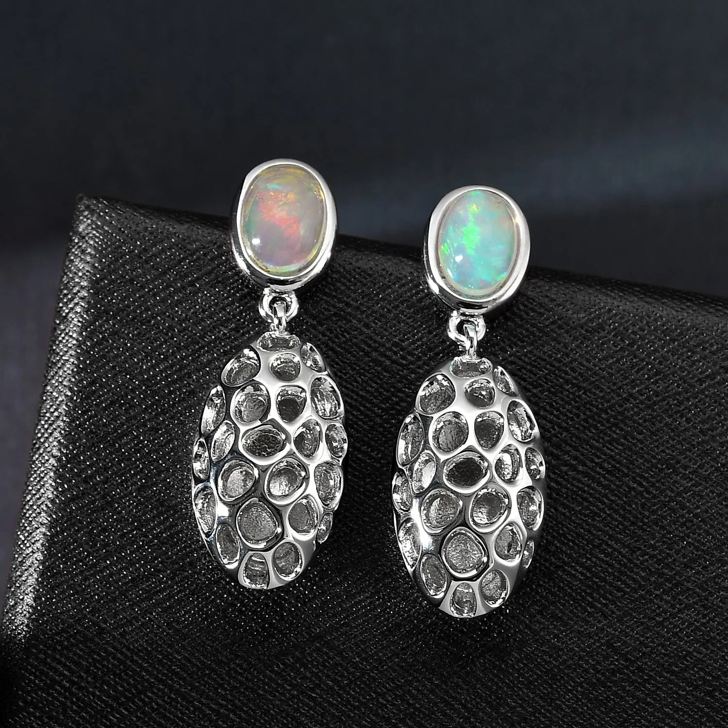 Lattice Pebble Drop Earrings with Ethiopian Opal