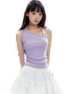 Lavender Asymmetrical Tank Top with Choker