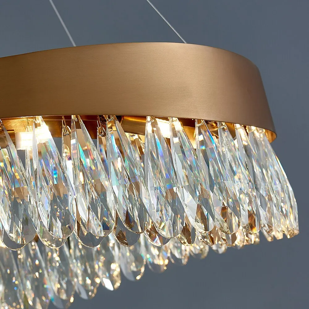 Led Brushed Gold Living Room Chandelier Art Design Luxury K9 Crystal Lamp Light Fixture Modern Round