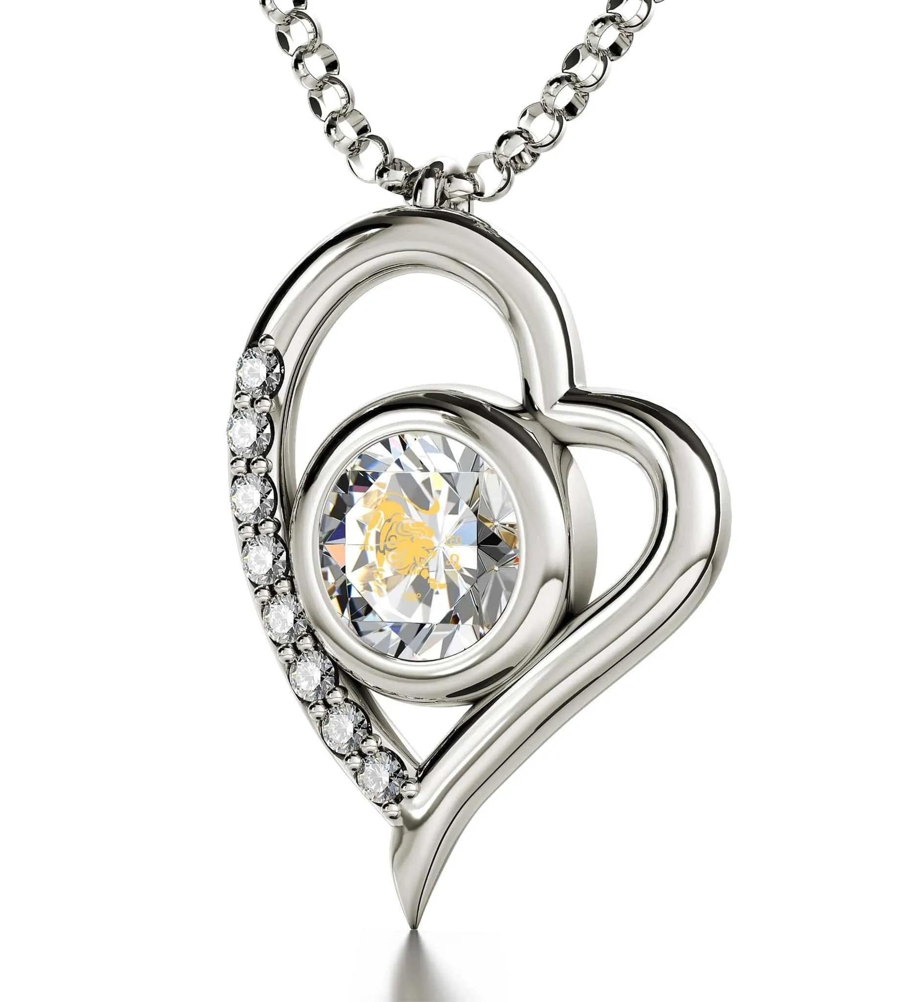 Leo Sign, 14k White Gold Diamonds Necklace, Swarovski