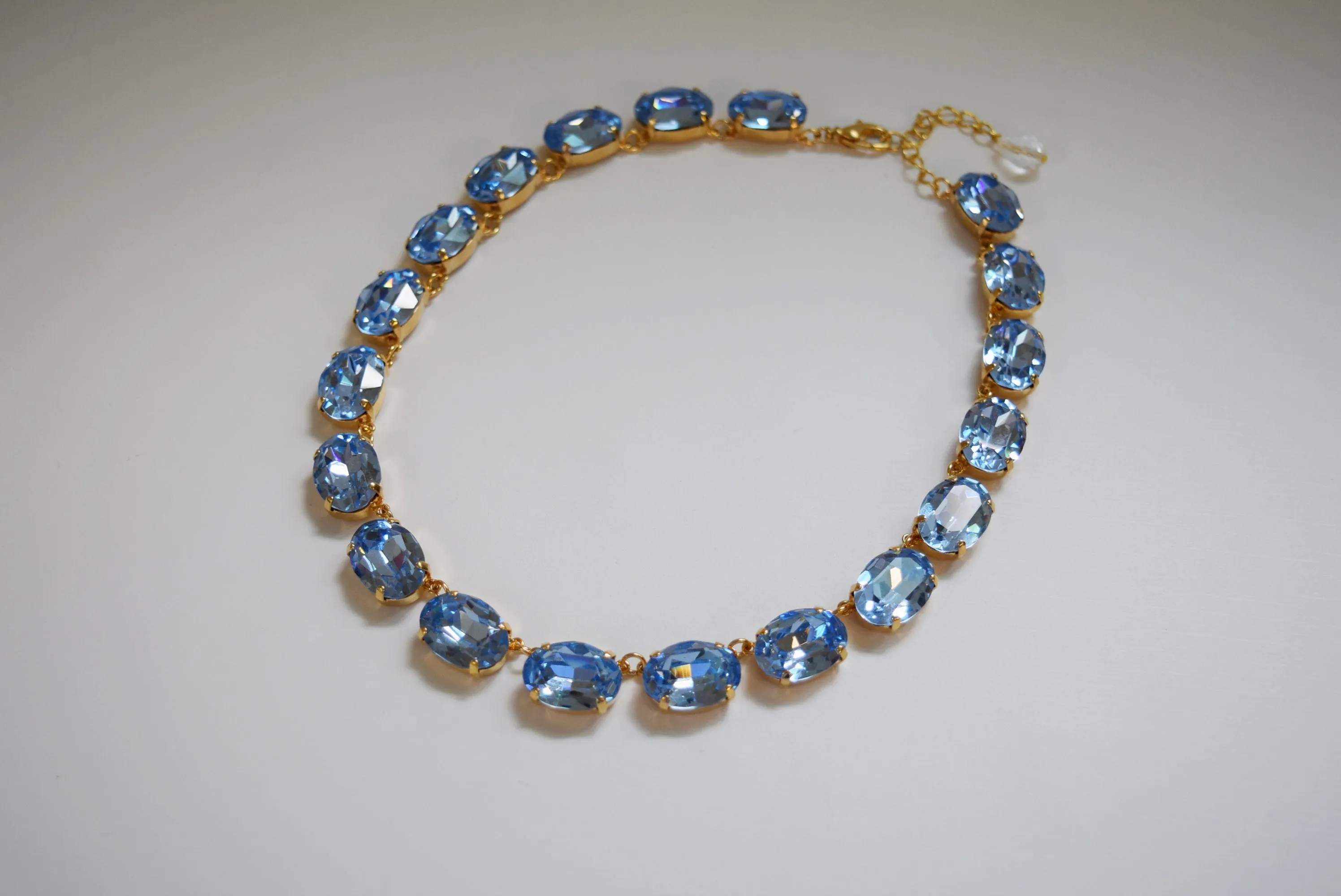 Light Blue Swarovski Crystal Collet Necklace - Large Oval