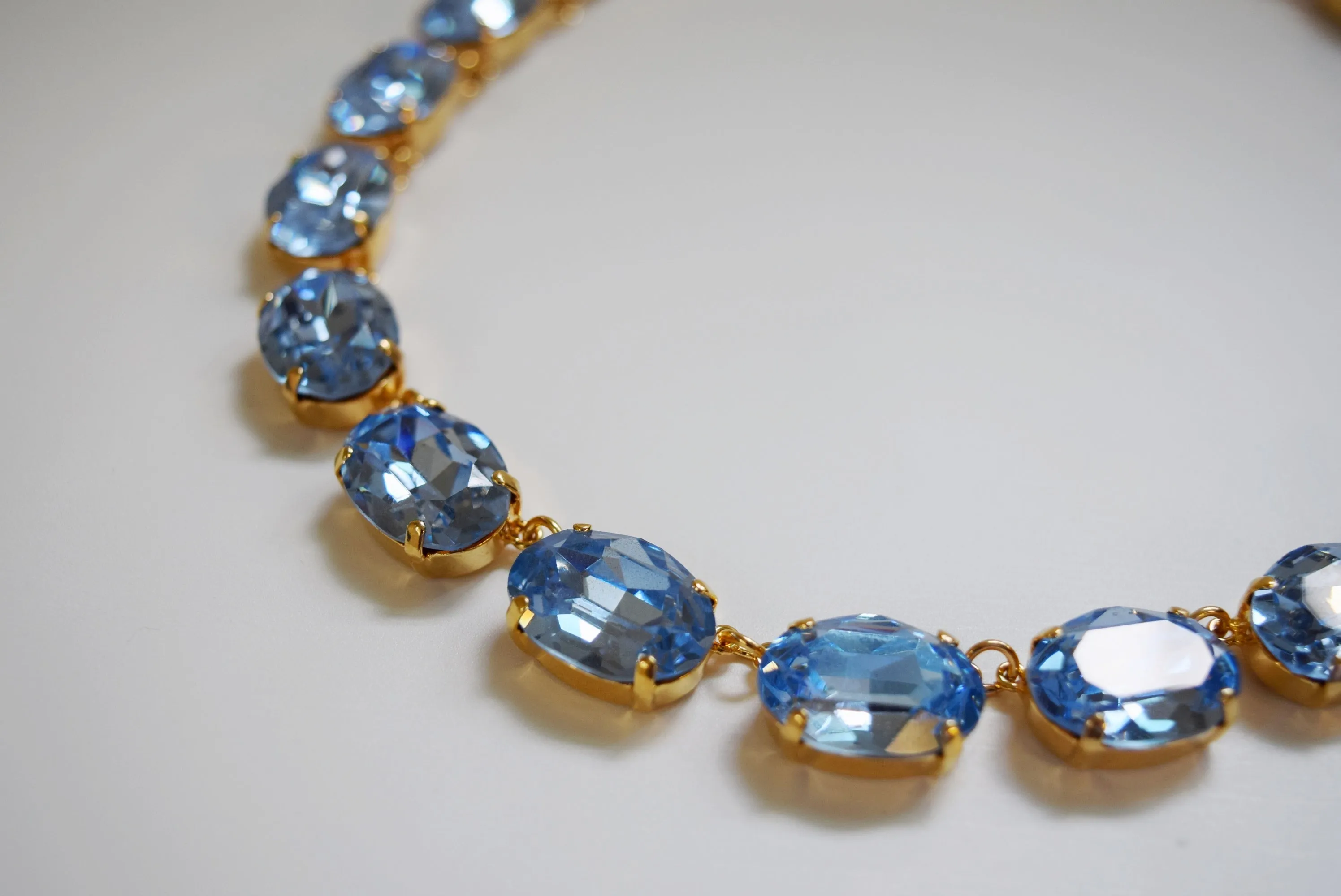 Light Blue Swarovski Crystal Collet Necklace - Large Oval