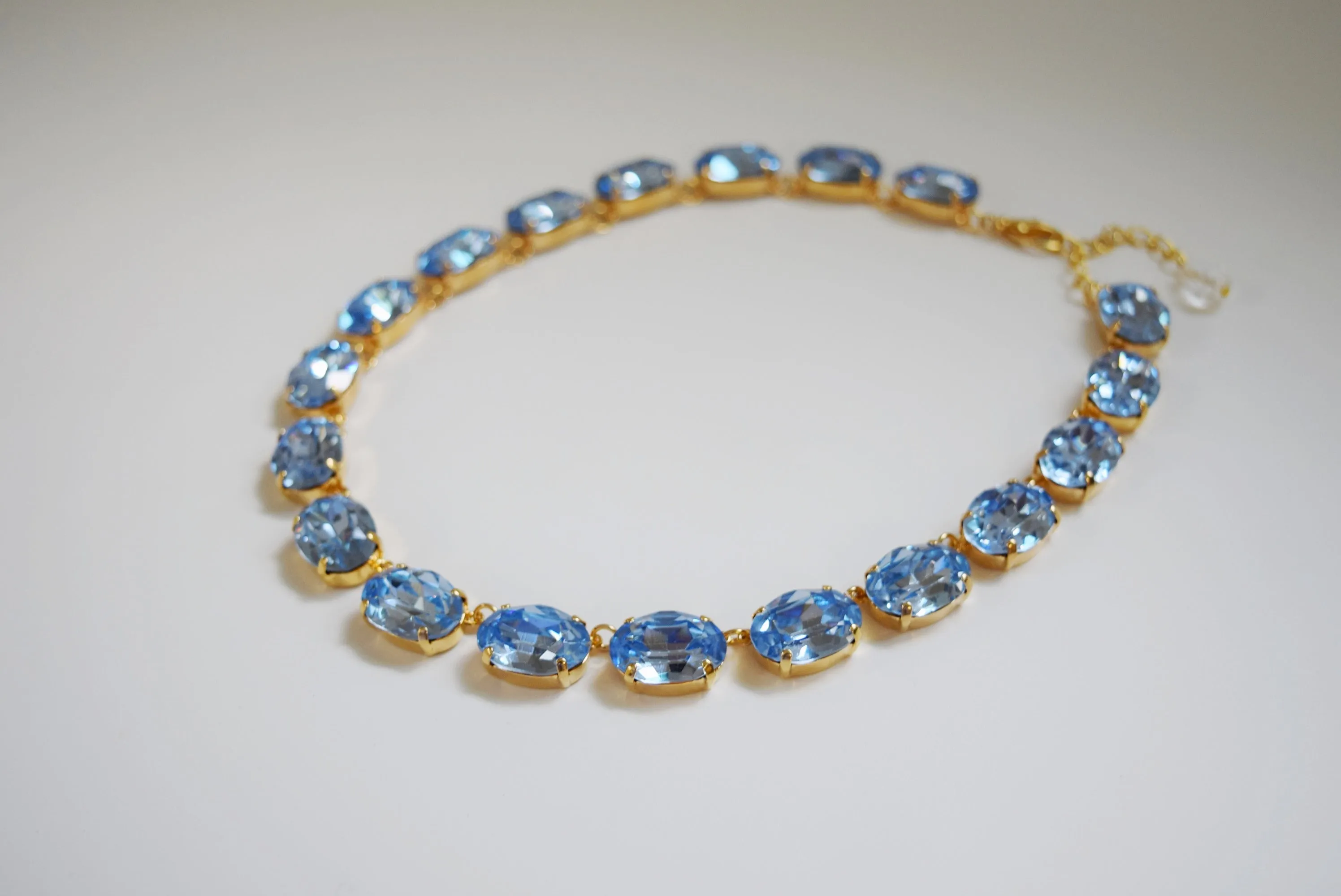 Light Blue Swarovski Crystal Collet Necklace - Large Oval