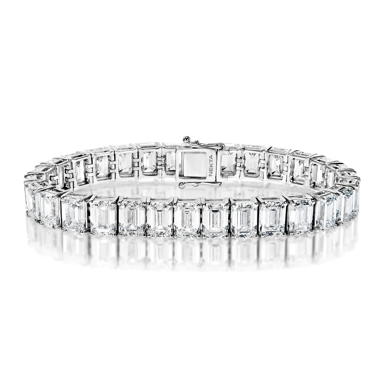 Linelle 46 Carat Emerald Cut Lab-Grown Diamond Tennis Bracelet in 14k White Gold