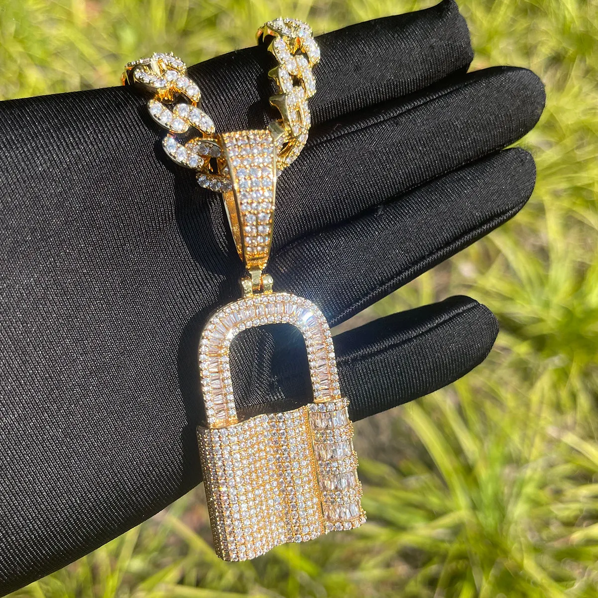 Lock Iced Out Diamond Pendant Necklace