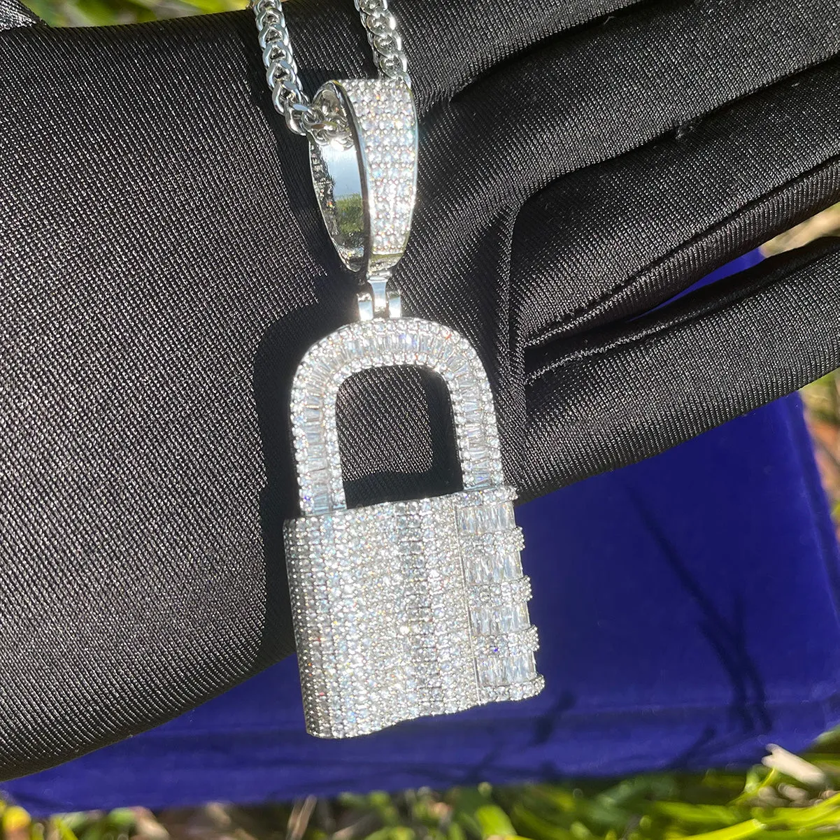 Lock Iced Out Diamond Pendant Necklace