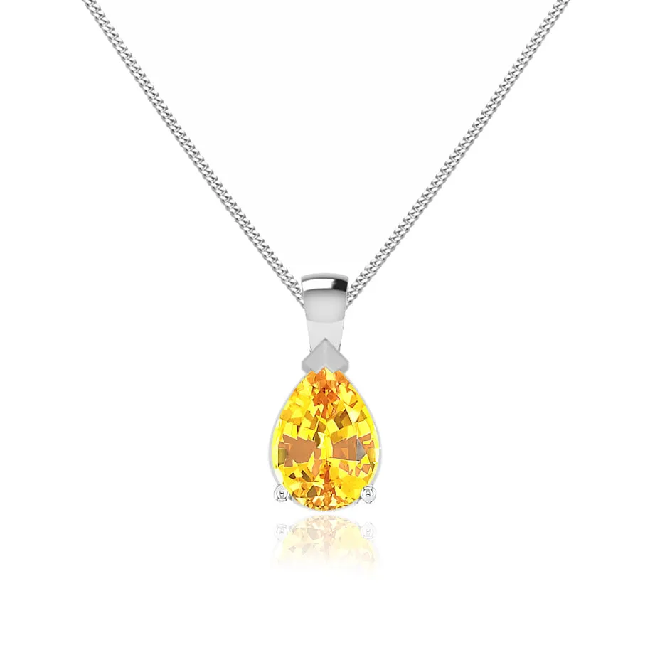 LUCINDA - Pear Yellow Sapphire 3 Claw Pendant 18k White Gold