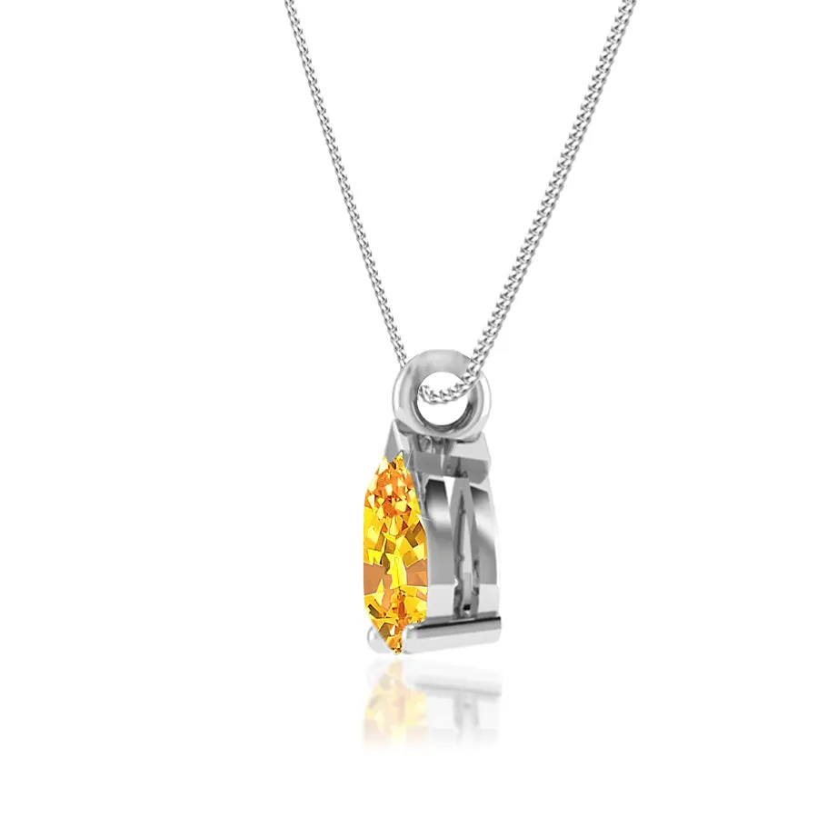 LUCINDA - Pear Yellow Sapphire 3 Claw Pendant 18k White Gold