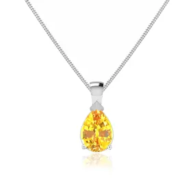 LUCINDA - Pear Yellow Sapphire 3 Claw Pendant 18k White Gold