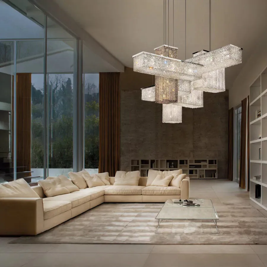 Luxury Rectangular Combination Crystal Chandelier for Living Room/Staircase/Foyer/Hallway