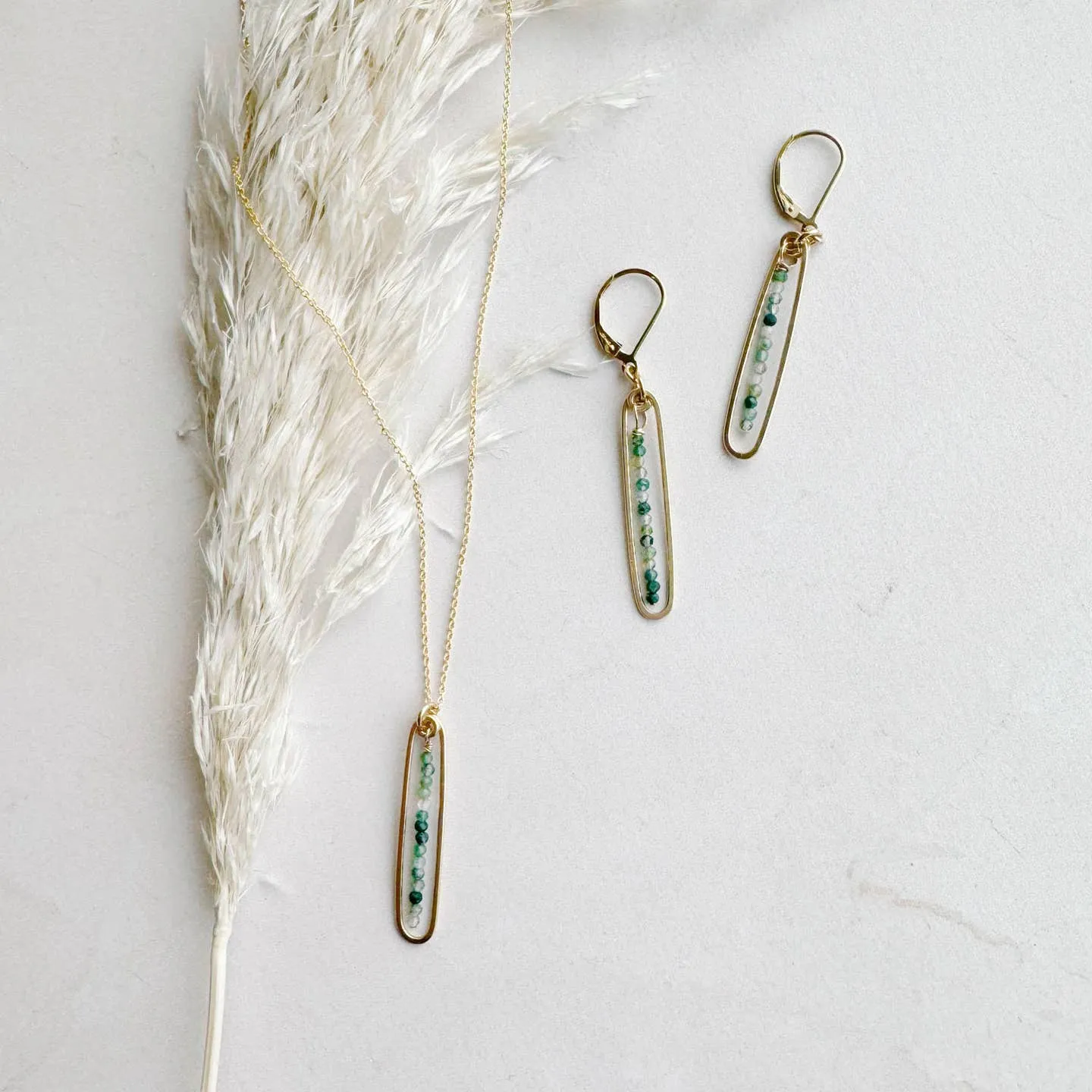 lyric earrings with green moss agate