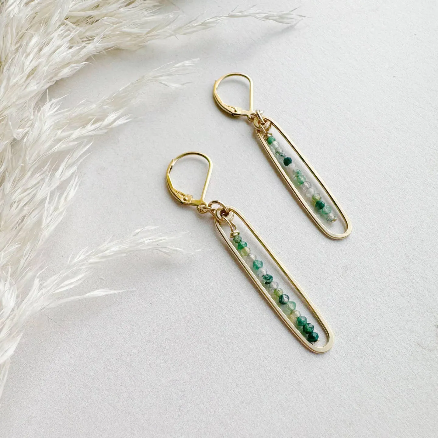 lyric earrings with green moss agate