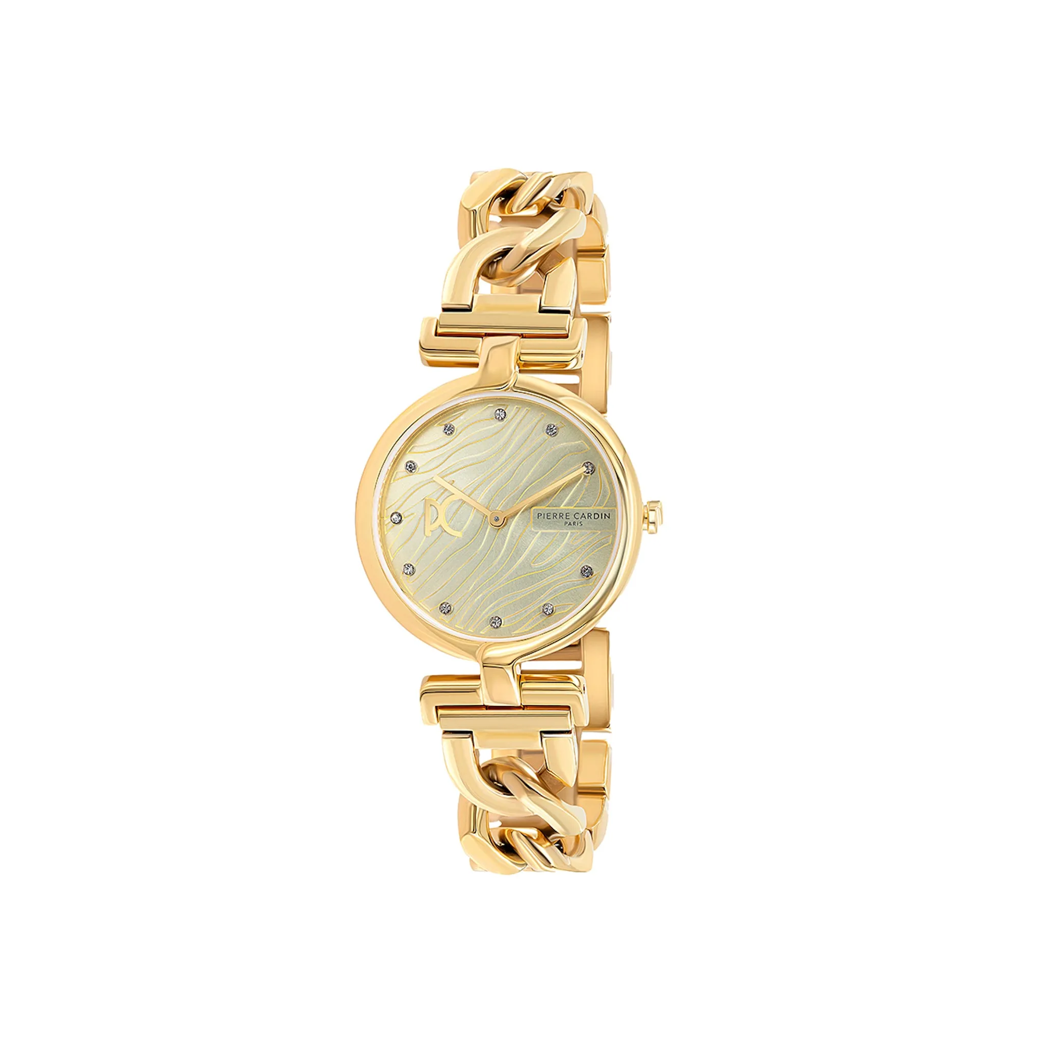 Madeleine Patterned Dial Gold Chain Link Metal Band Watch