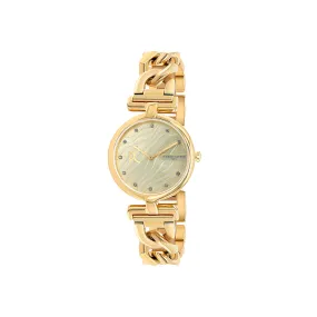 Madeleine Patterned Dial Gold Chain Link Metal Band Watch