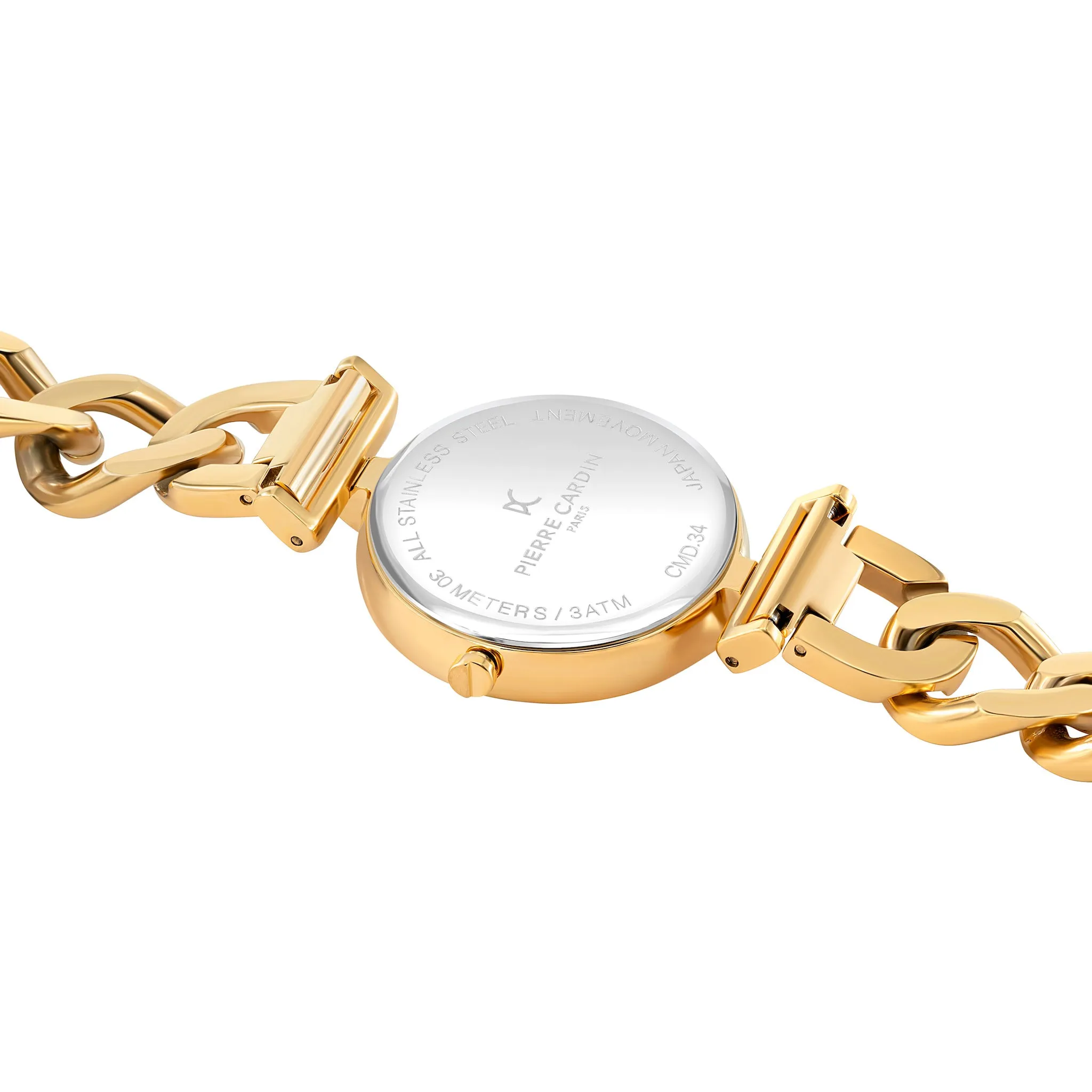 Madeleine Patterned Dial Gold Chain Link Metal Band Watch