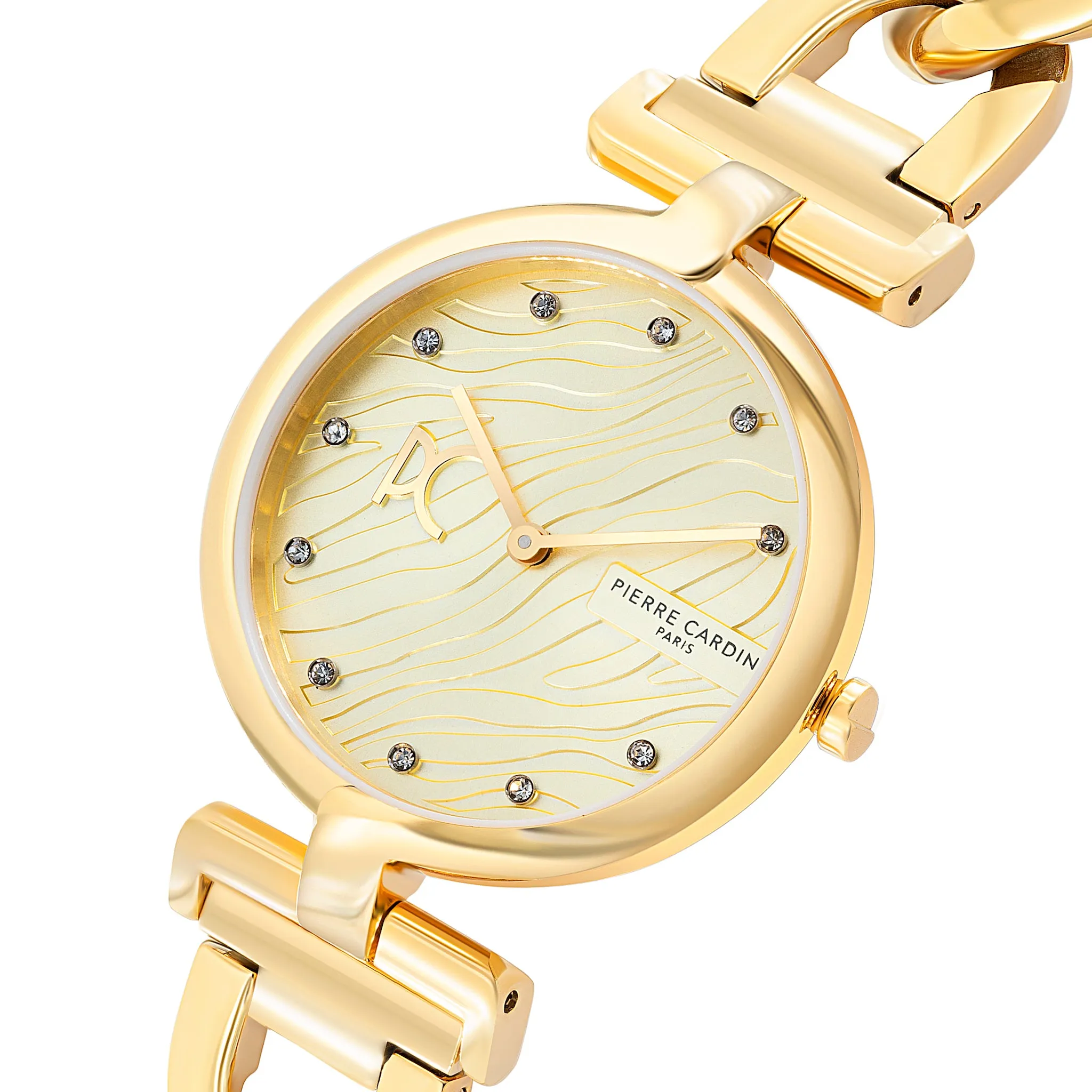 Madeleine Patterned Dial Gold Chain Link Metal Band Watch