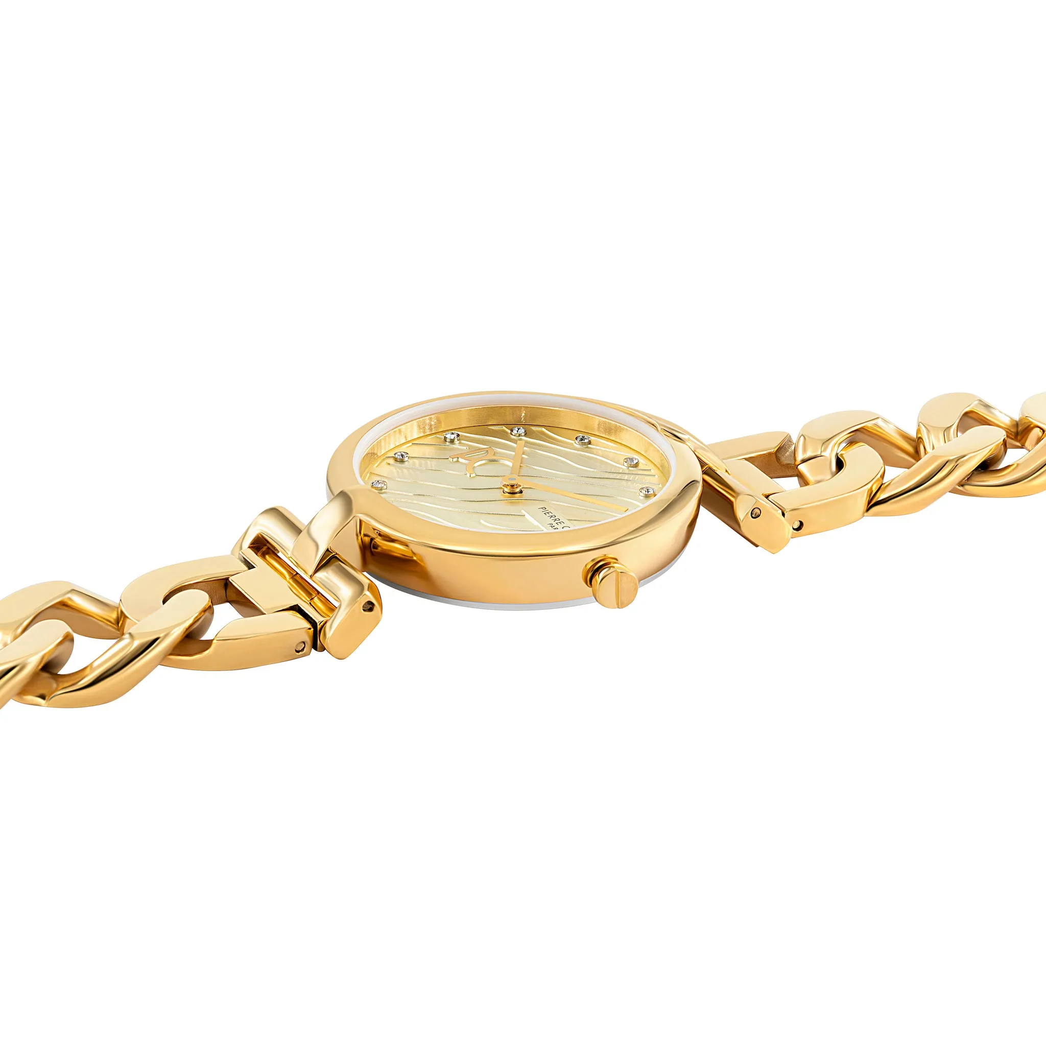 Madeleine Patterned Dial Gold Chain Link Metal Band Watch