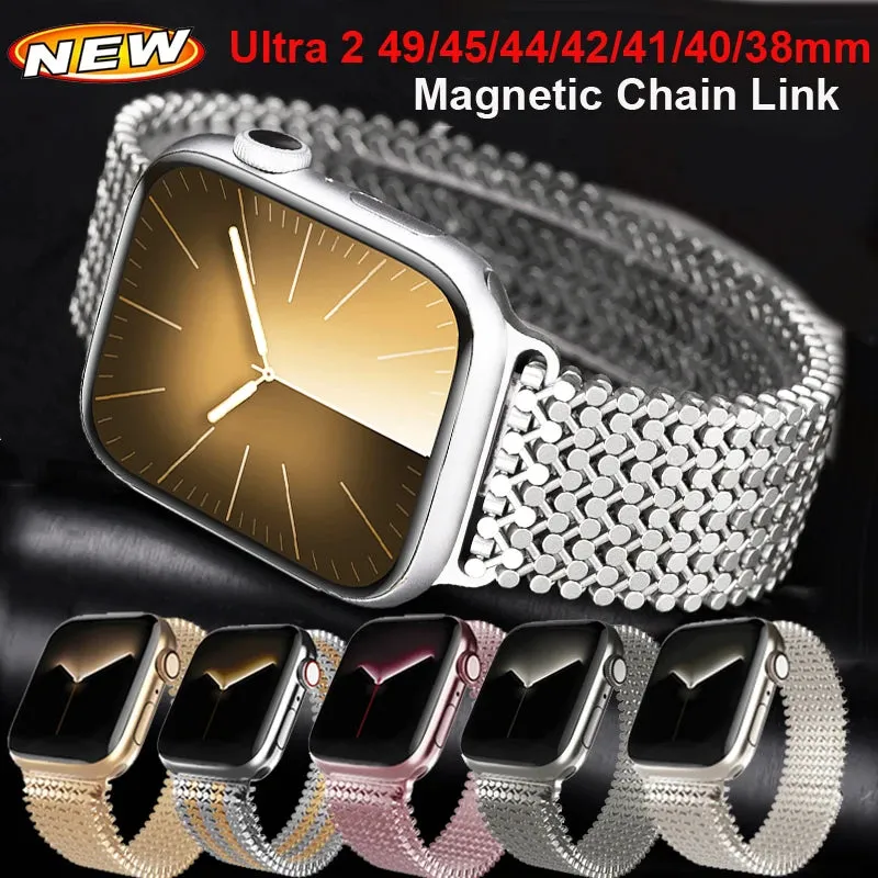 Magnetic Chain Bracelet For Apple Watch Band 49mm 44mm 40 45mm 41mm 46mm 42mm Metal Link Correa Loop For iWatch SE Ultra 2 9 10